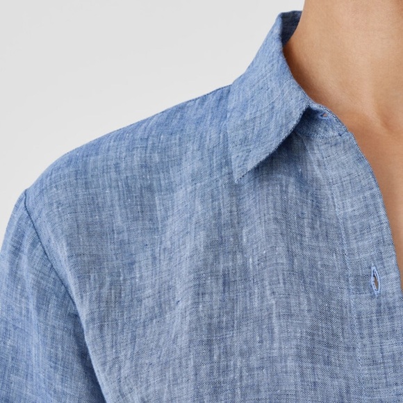 $169 Eileen Fisher Yarn-Dyed Handkerchief Organic Linen Shirt size large blue - Picture 4 of 11